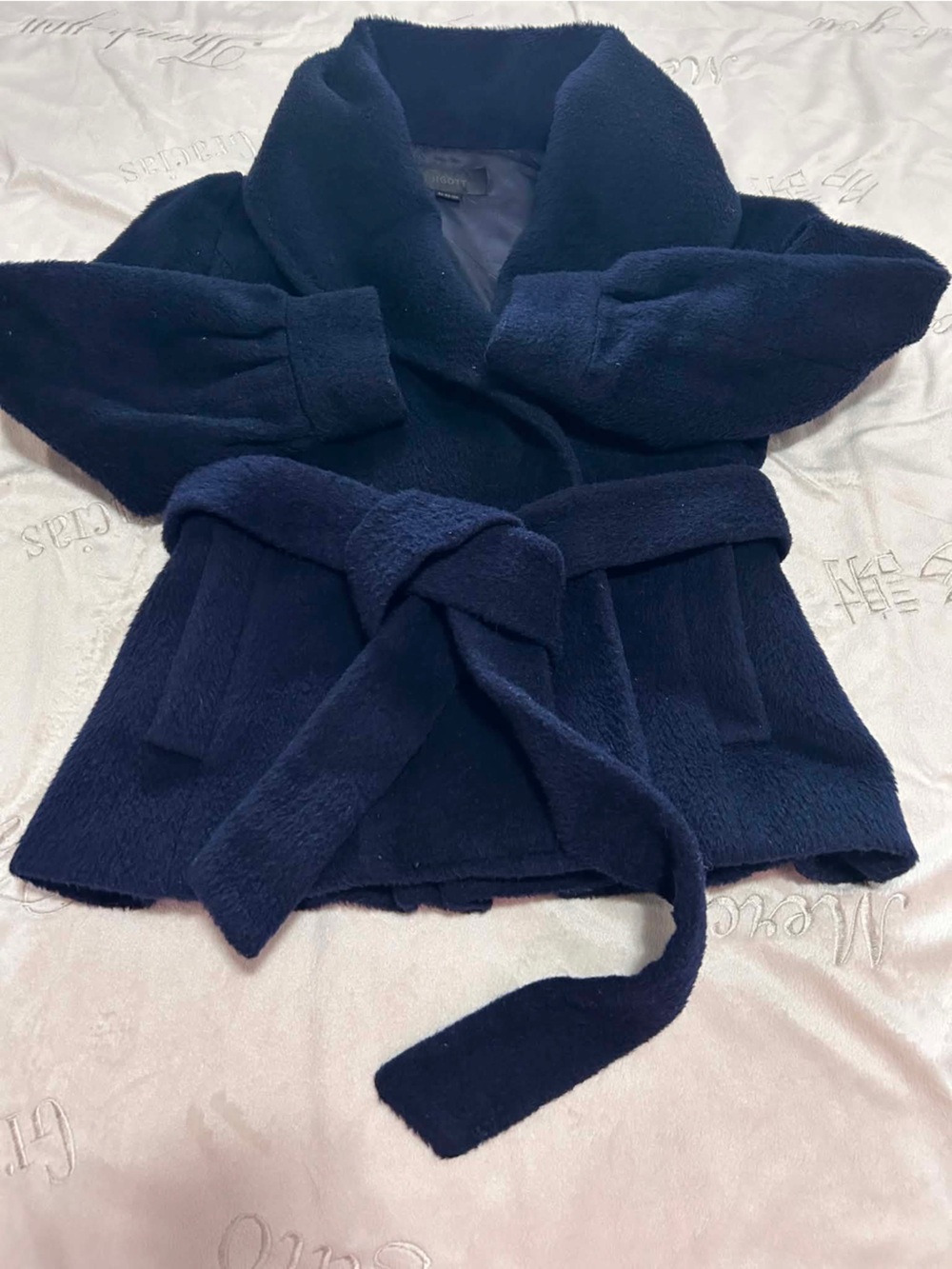 JIGOTT Korean Wool Alpaca Belted Jacket Coat Navy Blue Size 55 XS - Picture 12 of 12